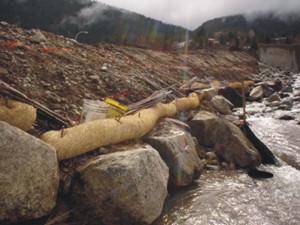 Straw wattle used as temporary sediment barrier during construction, April 2005 