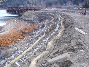 Straw wattles installed between brush layers to control surface erosion, April 2005 