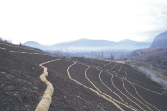 Straw wattles installed to control surface erosion