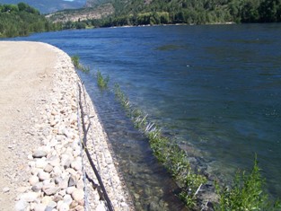 Section 2 during flooding, spring 2007, note upper portion of cuttings above water level