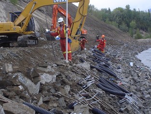 Checking elevation of riprap