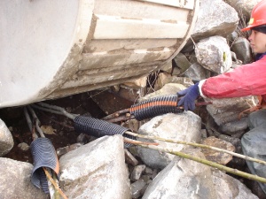 Placing live cutting pocket into riprap, April 2005 