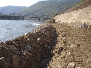 Excavated trench for vegetated riprap