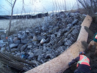 Installation of vegetated riprap 