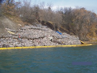 Completed vegetated riprap view from river 