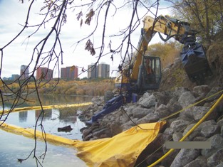 Spyder hoe placing rock, October 2007 