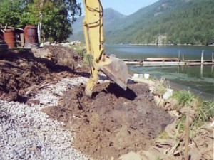 Excavator preparing planting depressions 