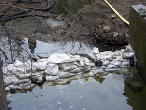 coffer dam and pooling water